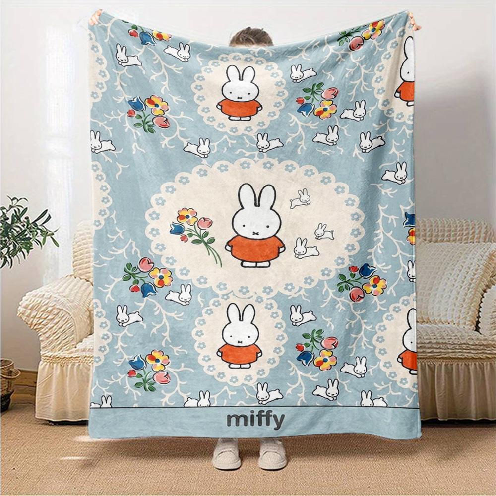 Miffy Print Flannel Blanket High Quality Warm Comfortable Cover for All Seasons Perfect for Gifts Home Decor