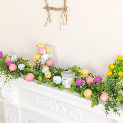 1pc 66.9 Inch Handmade Easter Garland, Indoor/Outdoor Decor with Mini Eggs and Eucalyptus Leaves for Easter Celebration
