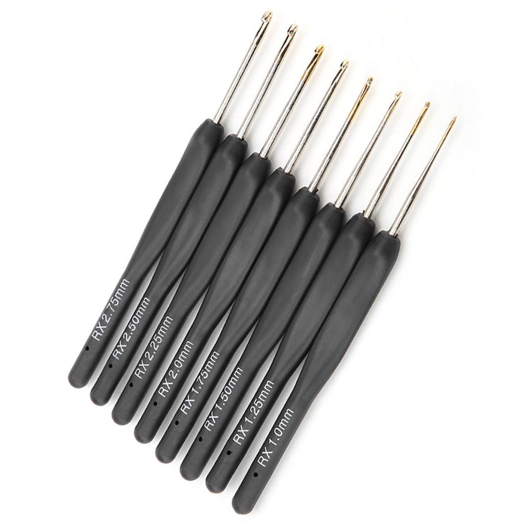 Black Soft Handle Crochet Hooks Aluminum Hook Set Knitting Weave DIY Craft Needles Small Size