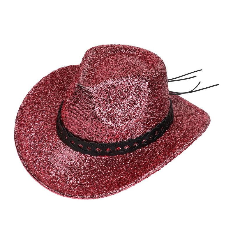 Glitzerndes Cowboyhut Unisex Westernstil Breiter Rand Fedora Hut für Party Festival Cosplay
