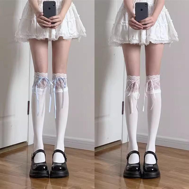 White Lace Trim Japanese Lolita Over-the-Knee Socks for Women