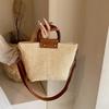Yogodlns Summer Women Shoulder Bag Wooden Handle Handbag Woven Straw Bag Bohemian Casual Lady Beach Fashion Crossbody Bags