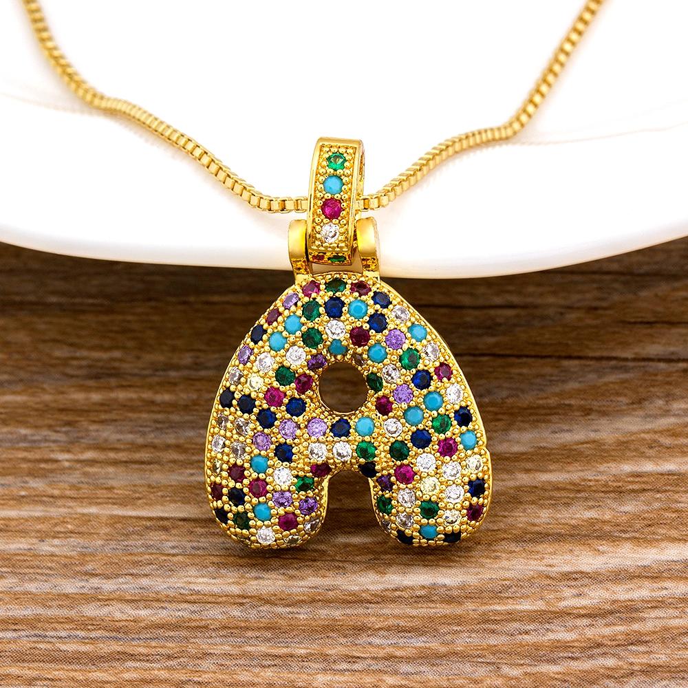 Nidin Fashion Luxury 26 Letters Copper Zircon Pendant Necklace for Women Rainbow Initials Name Necklace Wedding Party Jewelry