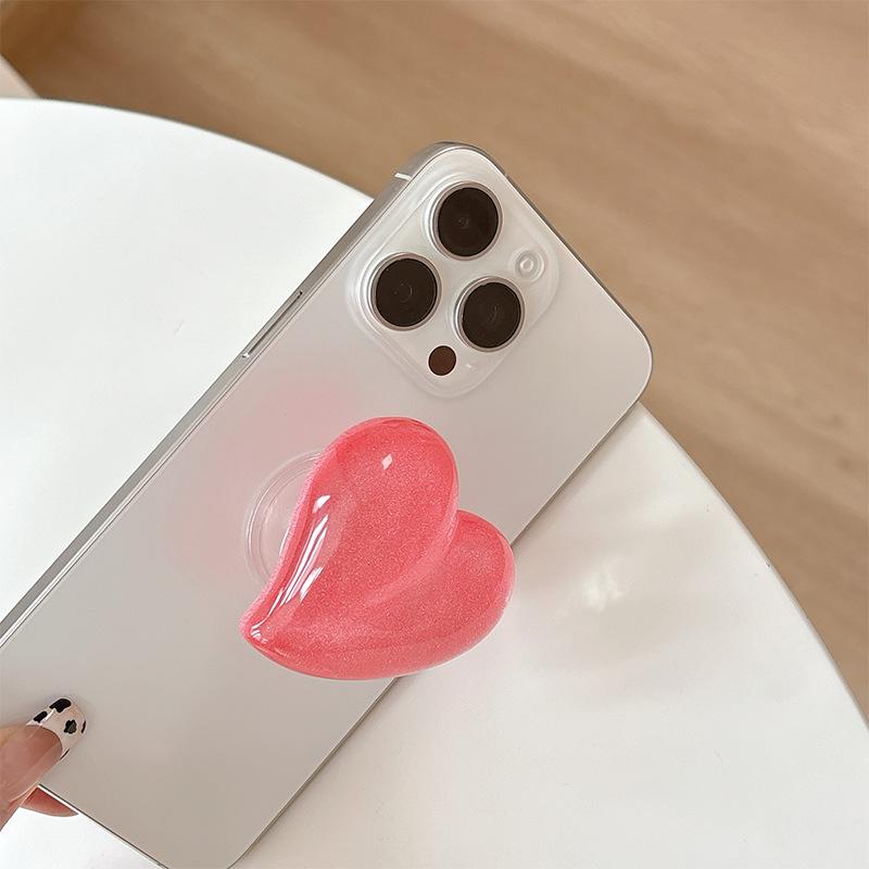 Glitter Solid Color Love Mobile Phone Airbag Bracket Back Sticker Retractable Lazy Support Frame Desktop Women'S Model
