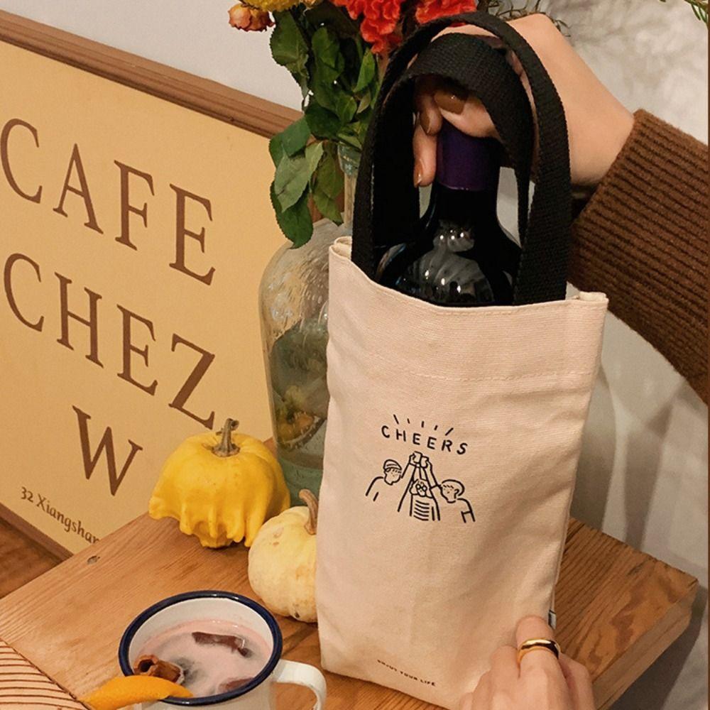 Canvas Insulated Cup Cover Traveling Handheld Bag Reusable Milk Tea Tote Bag