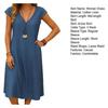 Casual Beach V Neck Short Sleeve A Line Sundress Women Summer Cotton Linen Midi Dress with Pockets