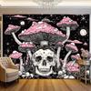 2D Gothic Skull & Pink Mushroom Tapestry Dark Aesthetic Room Background