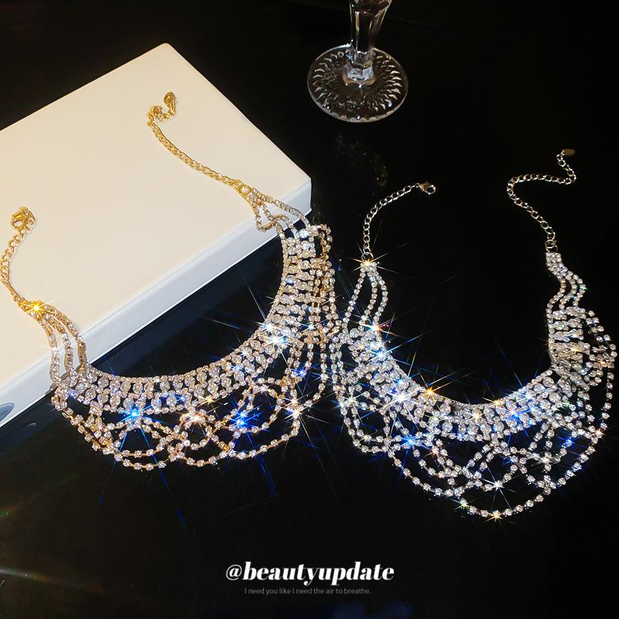 High-end Light Luxury Rhinestone Multi-layer Lace Fringed Necklace Exquisite Niche Clavicle Chain Personalized Fashion Women Accessories