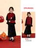 2026 Girls' Chinese New Year Velvet Vest Skirt Set - Three-Piece Outfit