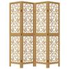 4 Piece Room Divider In Brown Solid Paulownia Wood
