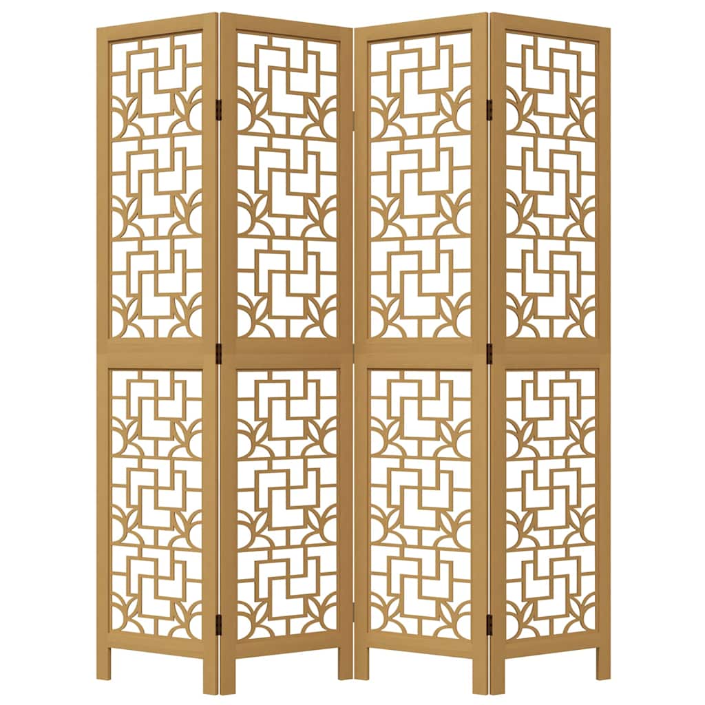 4 Piece Room Divider In Brown Solid Paulownia Wood
