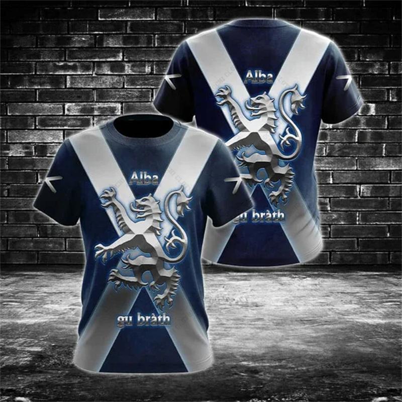 

Футболка чоловіча з прапором Шотландії, 3D-принт, шотландська національна емблема, топи, з коротким рукавом, з круглим вирізом, оверсайз, спортивний одяг, футболка, одяг XXL