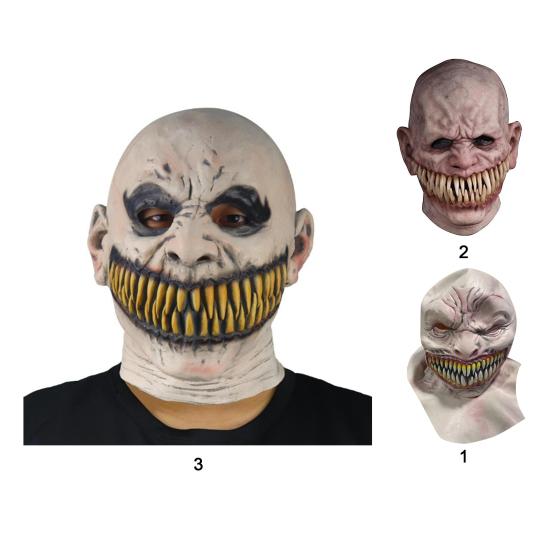 Scary Realistic Emulsion Halloween Headgear Pointy Teeth Split Mouth Horror Face Cover for Home