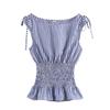 2025 Spring Women's European & American Style Striped Tie-Up Ruched Waist Top