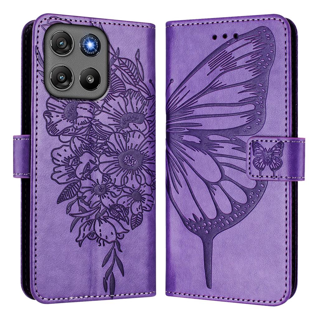 For Motorola Moto G67 Power 5G Wallet Case with Wrist Strap Butterfly Imprint Leather Phone Cover