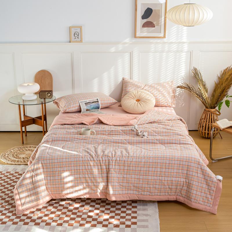 Simple Lines Summer Quilt Japanese Style Cotton Air Conditioning Quilt Luxury Soft Breathable Thin Blanket for Adults Kids