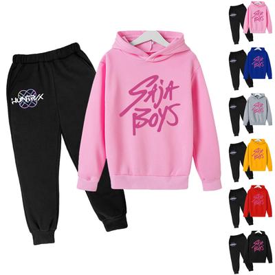 Winter Jungen und Mädchen Farbe Langarm Kapuzenpullover Zweiteiliges Set aus Oberteil und Hose