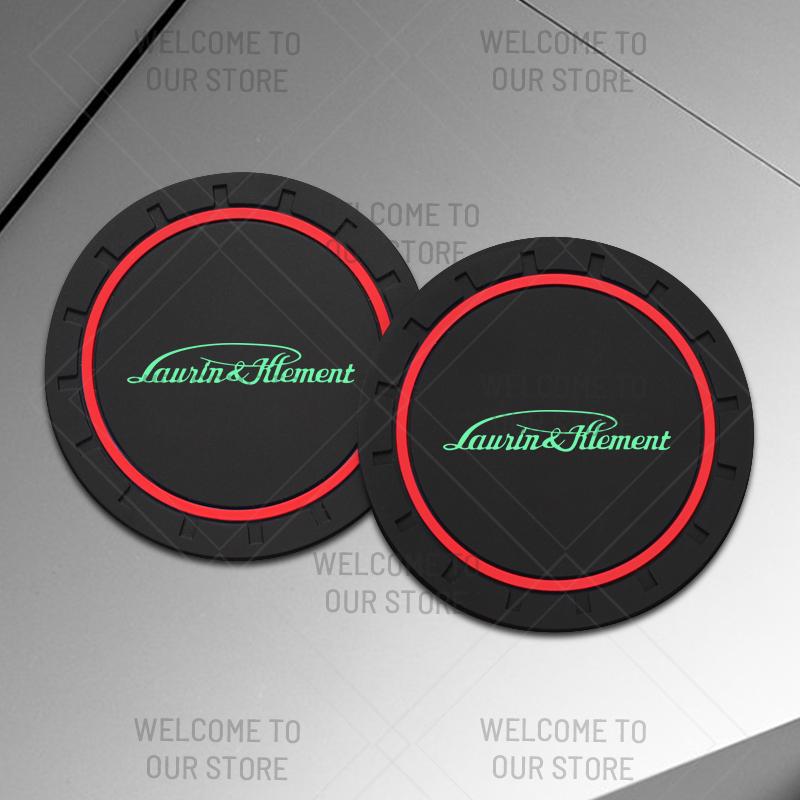 BYCP2 2pcs PVC For Skoda L&K LOGO Octavia Superb RS Karoq Kamiq Yeti Car Coaster Water Cup Anti-Slip Silicone Pads Interior Decoration