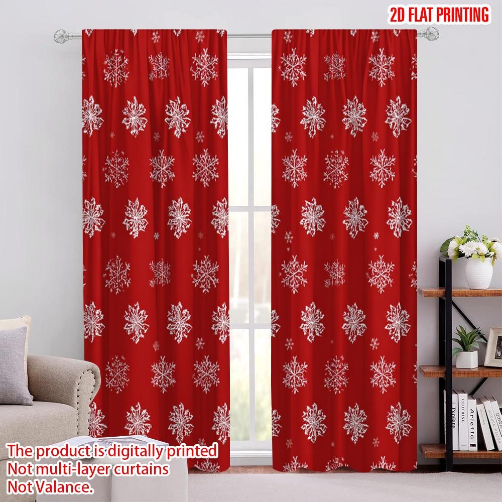 

Flat Printing St Patrick Day Window Curtains Red Snowflake Festive Design Polyester Without Electricity Spring Party Set Of 2 Made W100*H70(CM)-Grommet top&2PCS