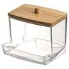Cotton Swab Box Transparent Bamboo Cover Dustproof Cotton Swab Toothpick Storage Box Multi-Purpose Visible Dispenser