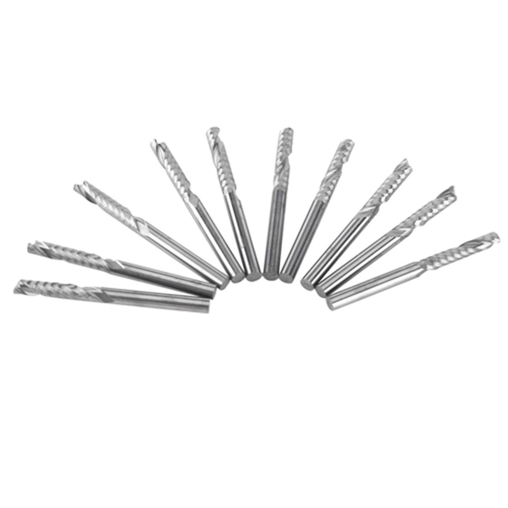 10pcs Single Flute End Mill Cutter CNC Tool Bits 3.175mm Diameter 22mm Cutting Edge Length