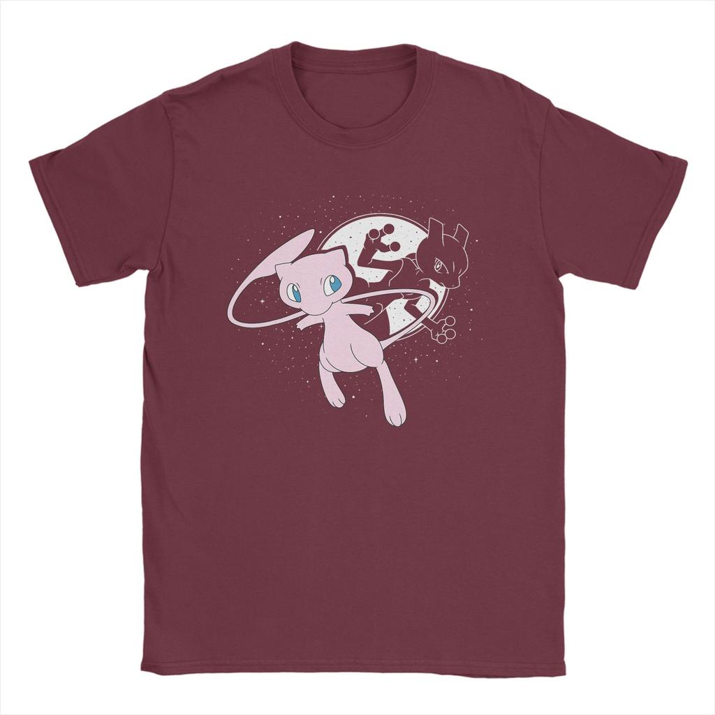 PPokemon Celestial Mew Mewtwo Moon T Shirts Mens Pure Cotton TShirt Round Collar Tee Shirt Short Sleeve Clothing New