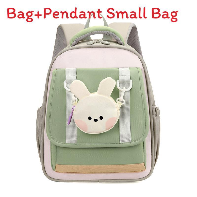 Nylon Preschooler Color Block Backpack With Cartoon Animal Pendant Bag Small
