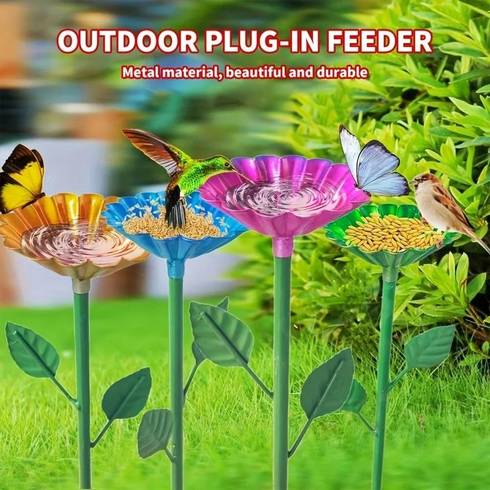 2pcs Plug-in Bee Drinking Cups Metal Butterfly Bath Bowl Water Station Bee Watering Cup Bird