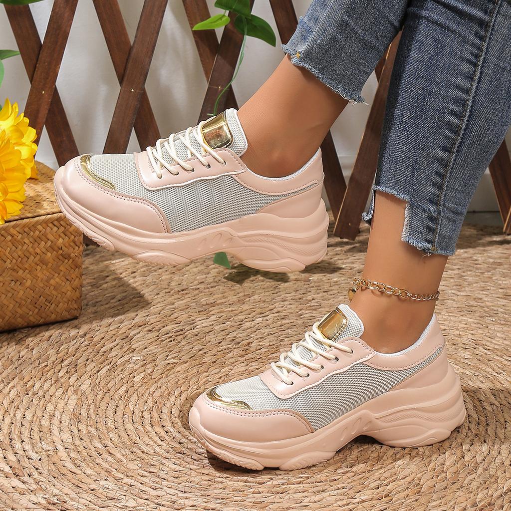 Fashion Women Sneakers Summer Wedge Casual Shoes Leather Lace Up Vulcanized Shoes New Outdoor Anti-slip Sneakers Women Zapatos De Mujer