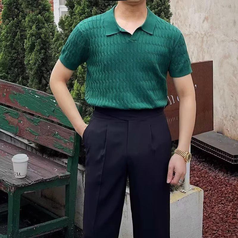 

Мужская футболка-поло с короткими рукавами, высококачественная, корейская версия, приталенная, с отложным воротником, однотонная, повседневная, тонкая, трикотажный топ с рукавами до локтя, тренд 3XL