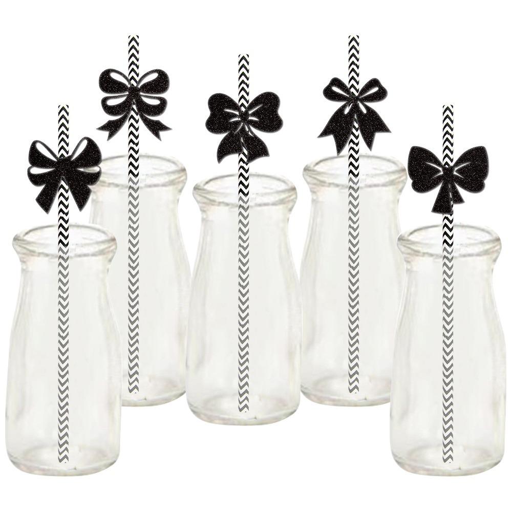 24pcs Thickened Bows Paper Straw DIY Party Straw Disposable Drinking Straw Wedding Party Supplies