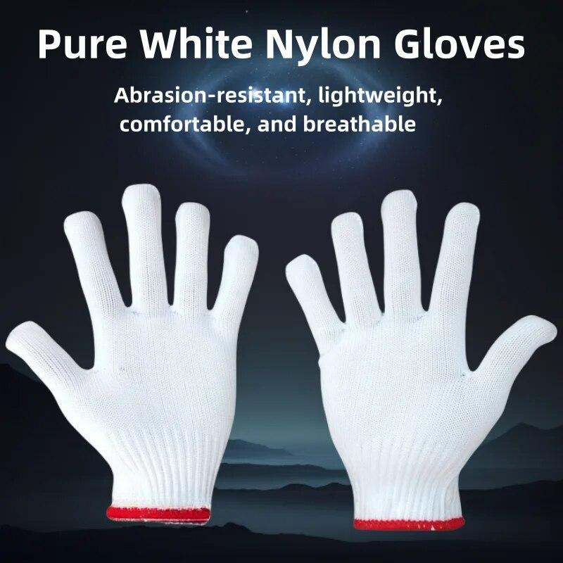 Guanti in nylon bianco resistenti per uomo e donna - Presa antiscivolo, tessuto traspirante, assorbenti del sudore, perfetti per riparazioni domestiche e fai da te