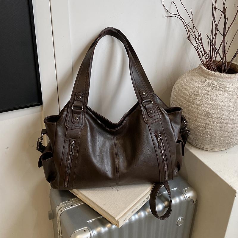 PU Tote Bag Women's Large Capacity Shoulder Handbag with Zip Pockets Casual Fashion Everyday Carry Bag