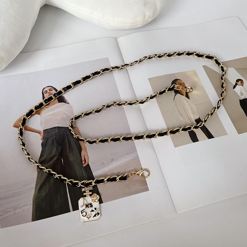 

Цепочка на талию Женское платье Маленький ароматный ветер Металлическая цепочка Пояс Летняя цепочка для брюк Декоративная поясная печать чёрный