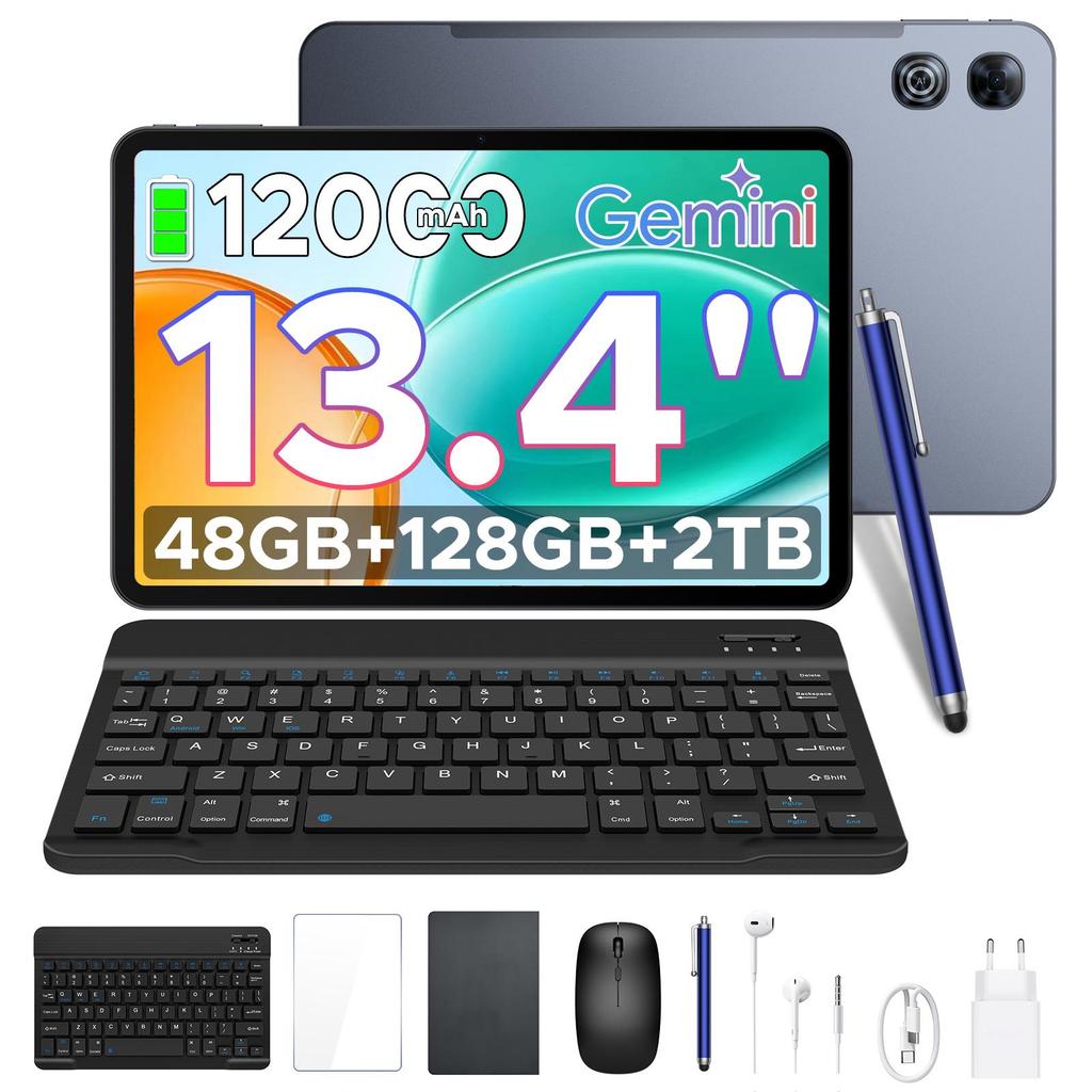 POCKAM P13 Tablets ,13.4 Inch 2.4K 120Hz Android 16, 48GB+128GB, 12000mAh, Widevine L1, Dual Speakers, Tablet with Keyboard & Pen-Case