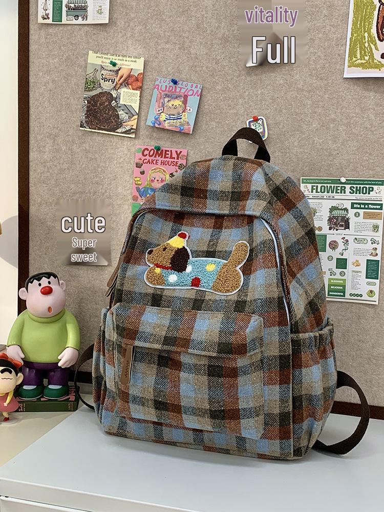 Autumn/Winter 2025 Dachshund Plaid Backpack for Middle & High School & College Students