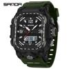 SANDA Luxury Brand Dual Display Men's Watch Luminous Waterproof TPU Soft Strap Large Dial Chronograph Calendar Sports Wristwatch