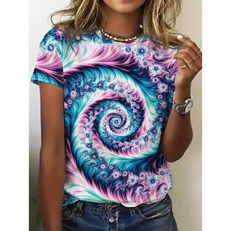 Women's Tie-Dye Round Neck T-Shirt Casual Short-Sleeved Blouse Fashion Casual Street Summer Oversized Women's Clothing