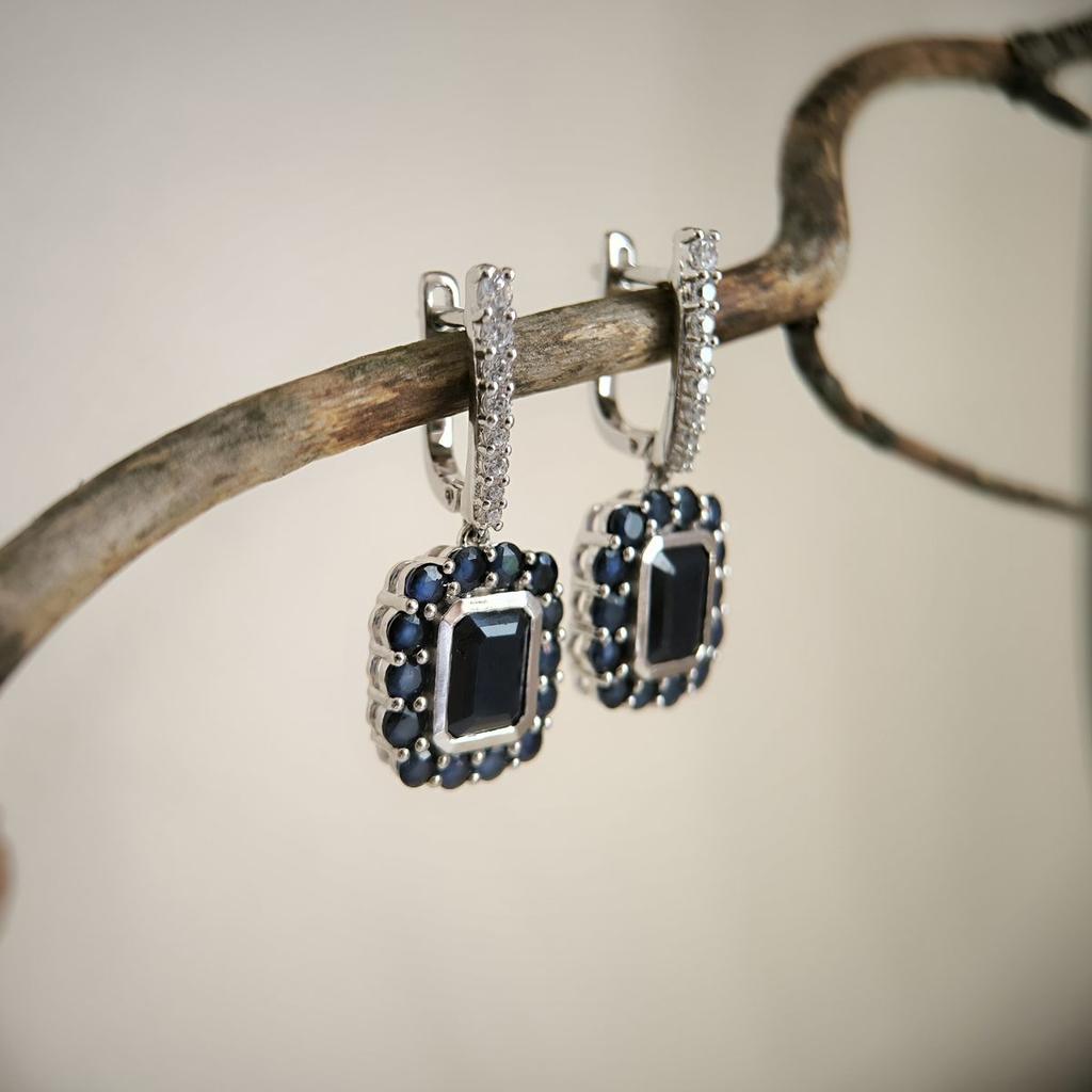 Silver Earrings with Natural Sapphire 10.745ct, Cubic Zirconia (2180296)