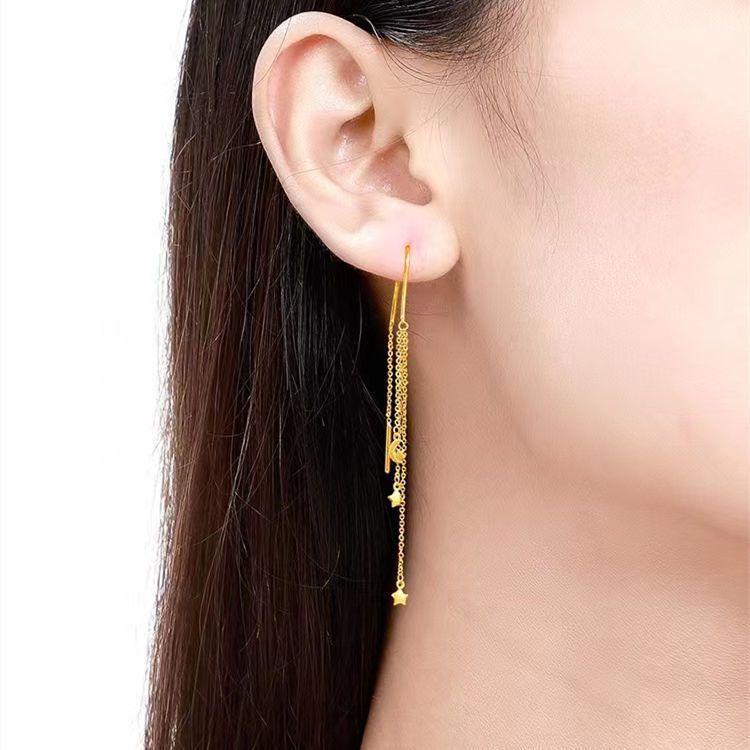 Authentische vietnamesische Goldstern & Mond Quastenohrringe - Hypoallergenes Geschenk für Sie