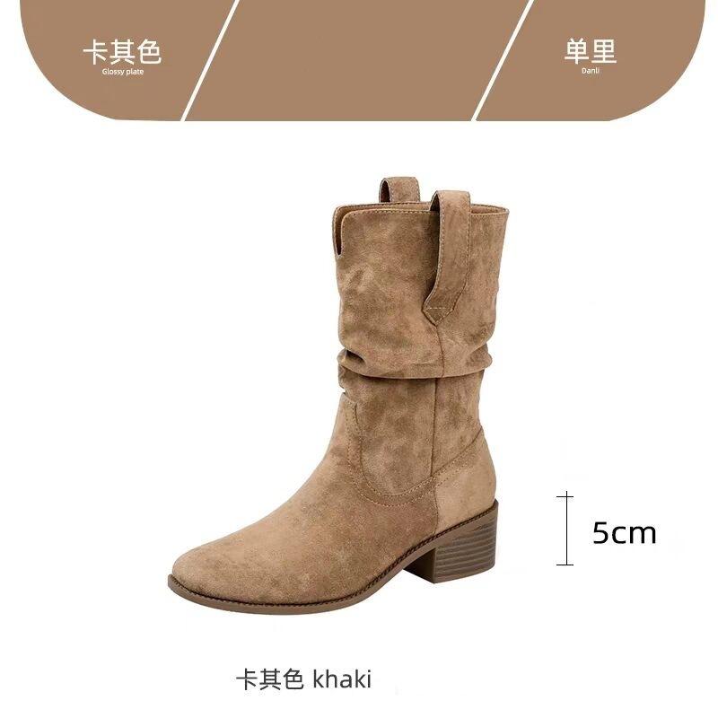 2025 autumn and winter new pleated short boots women's stacking boots retro British style small inner height increase medium tube Martin boots