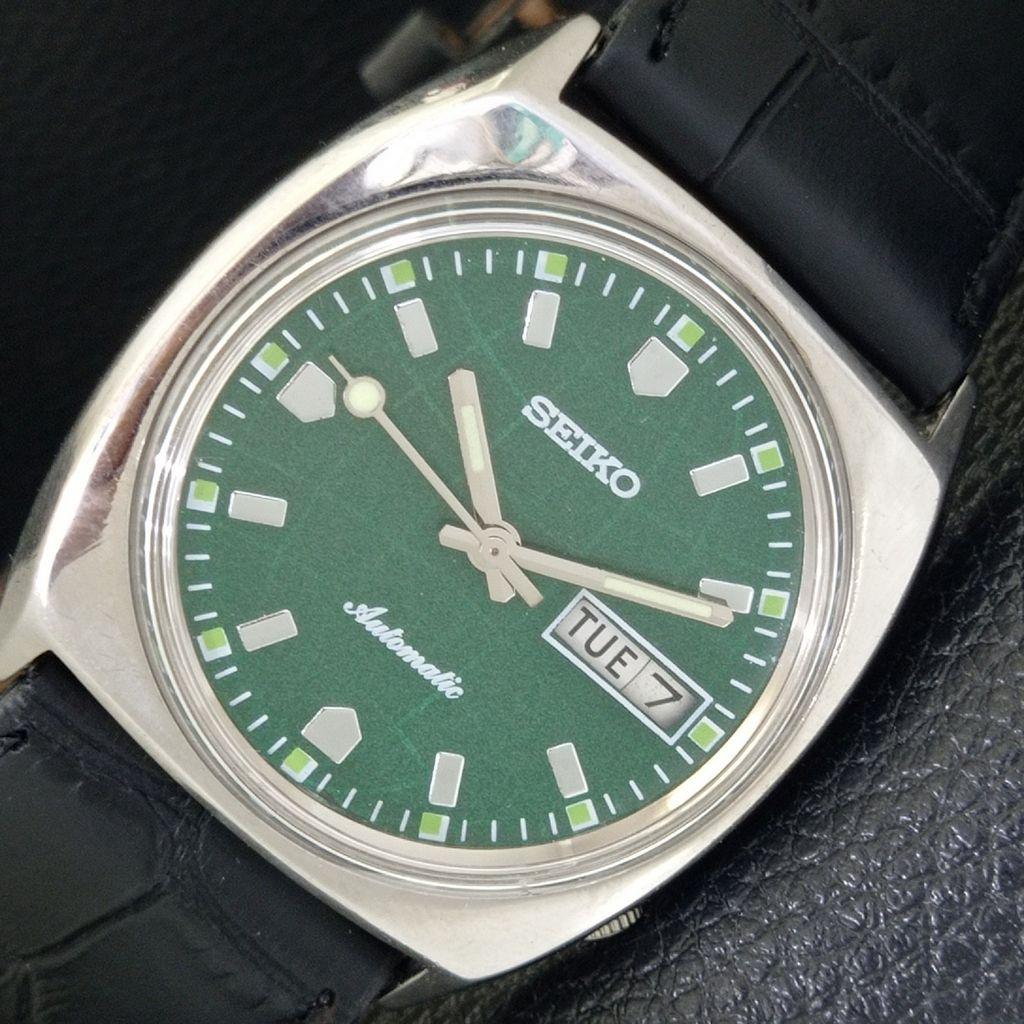 Seiko AUTOMATIC 6309A JAPAN MENS VINTAGE GREEN COLOR DIAL WATCH A701582-5 R206b-a701582