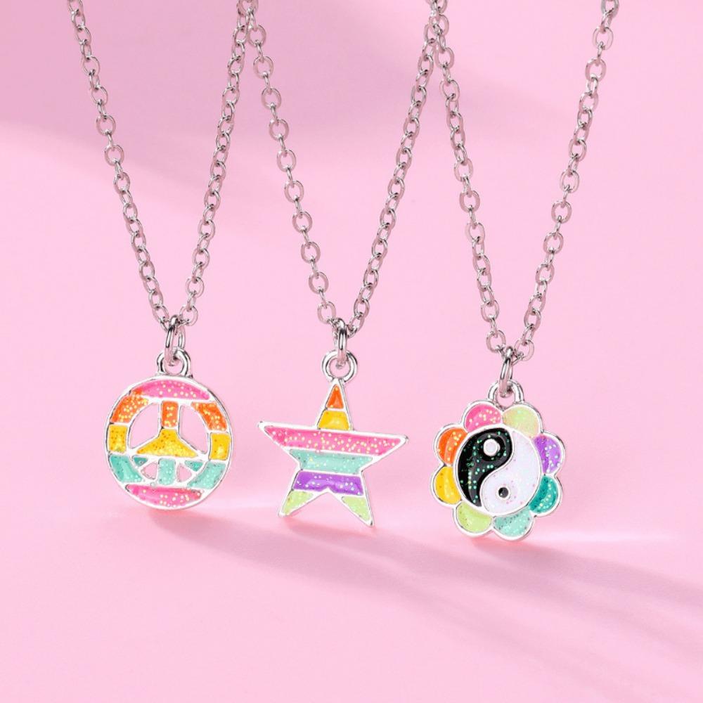 Children's Oil Rainbow Love Necklace BFF Good Friend Set Necklace Female Light Luxury Girlfriend Necklace