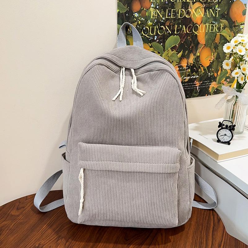 Schoolbag Female Harajuku High School Student Personality Striped Velvet College Wind Backpack Female Backpack Corduroy Backpack