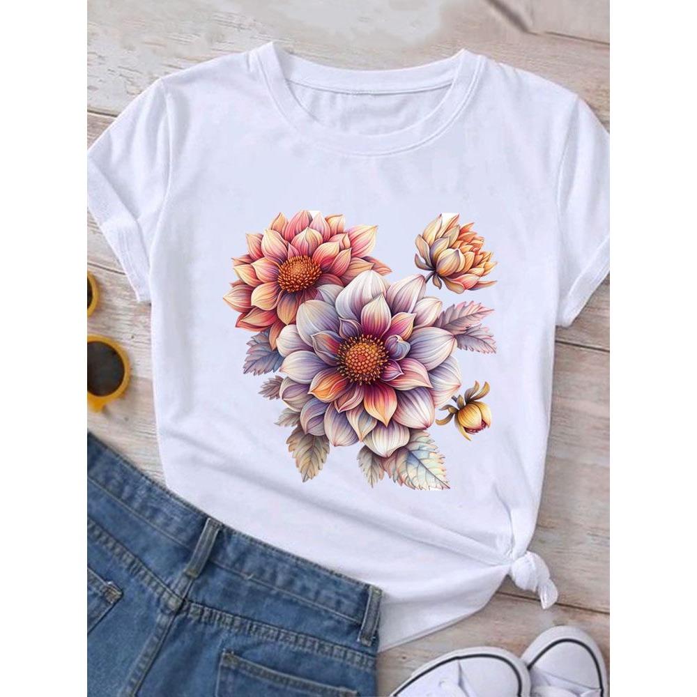 Women's printed candy flower T-shirt, casual wear, short sleeved T-shirt, women's fashionable graphic T-shirt