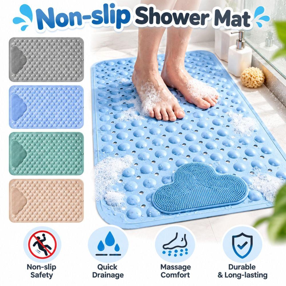 with Suction Cup Shower Mat with Drain Holes Bathroom Mat New Massage Shower Rug