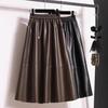 Women's Plus Size High Waist A-Line Brown PU Leather Skirt for Spring, Autumn, and Winter