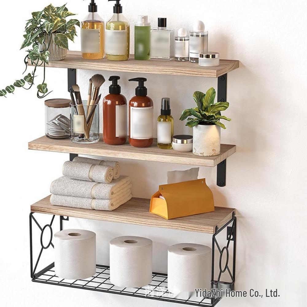 Wall-Mounted Bathroom Shelf with Storage Basket for Kitchen or Living Room