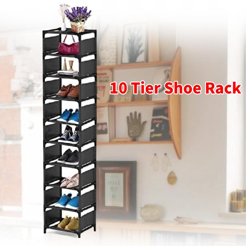 Tier 10 Shoe Rack Metal Narrow Shoe Storage Space Saving Simple Cabinet Hallway