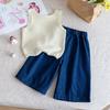 Summer Vest Set for Girls Baby Denim Wide Leg Pants Two Piece Suit Cotton Blend Cute Style Children's Clothing Kids' Outfits